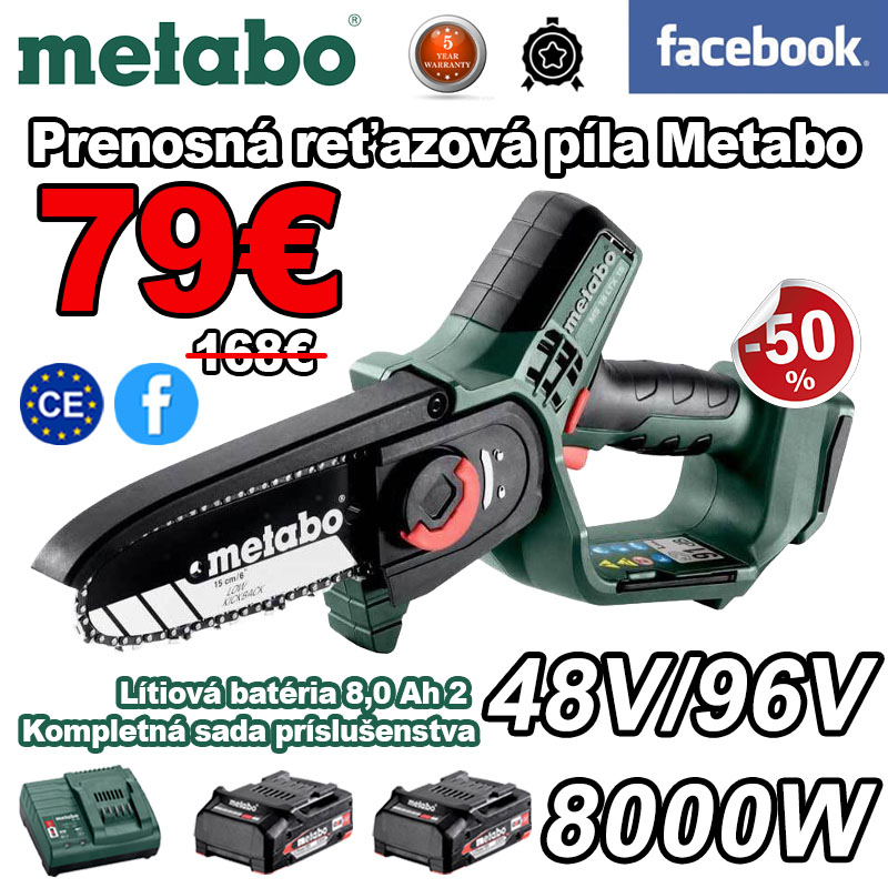 [oficiálna špeciálna ponuka] Prenosná reťazová píla MS 18 LTX 15 Metabo, vysoký výkon 8000 W