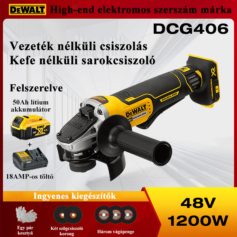 DEWALT lítium-ionos sarokcsiszoló kefe nélküli maró újratölthető kézi csiszológép DCG406