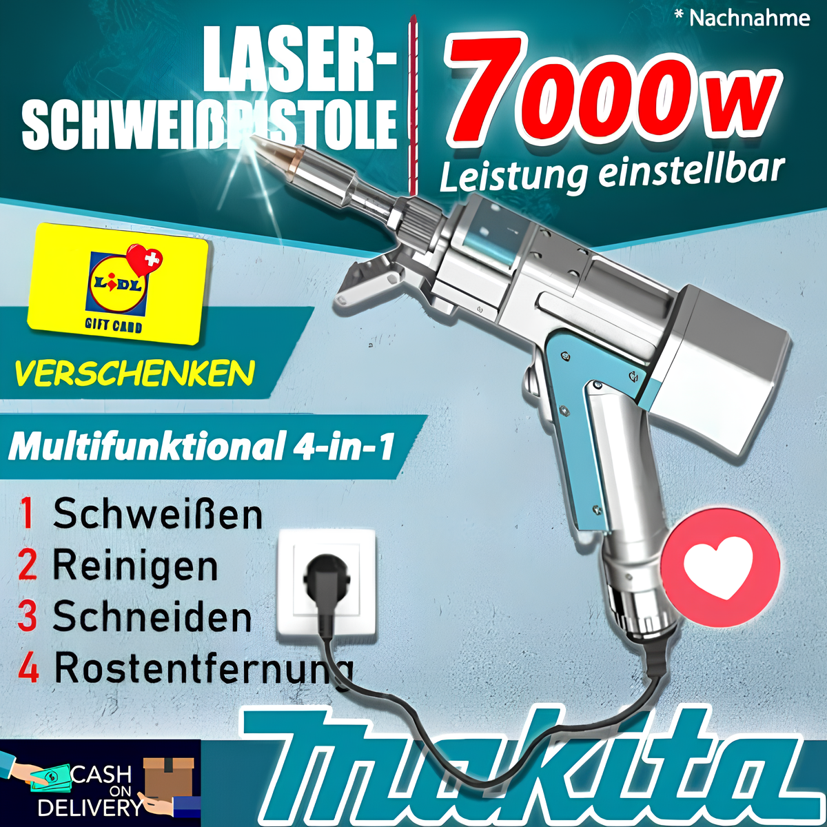 MAKITA 4-in-1-Multifunktions-Laserschweißpistole (kann zum Schweißen, Schneiden, Entrosten und Reinigen verwendet werden)