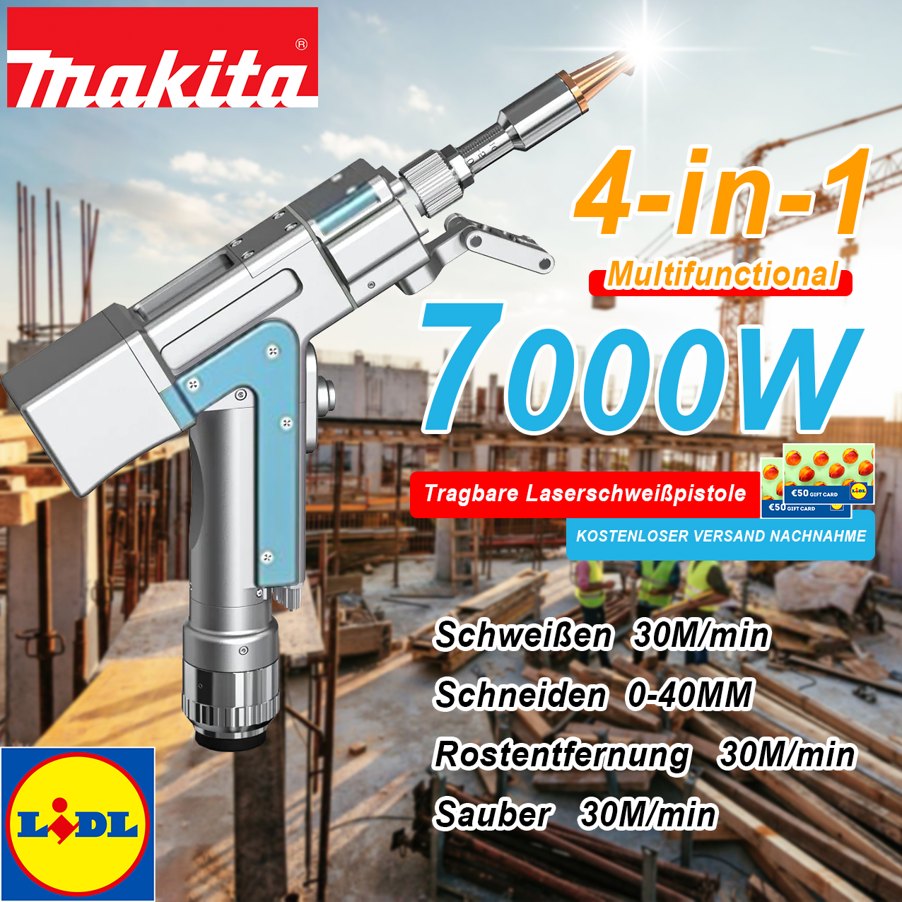 Makita 4-in-1 Multifunktions-Laserschweißpistole – Schweißen, Schneiden, Entrosten &amp; Reinigen in einem Gerät!