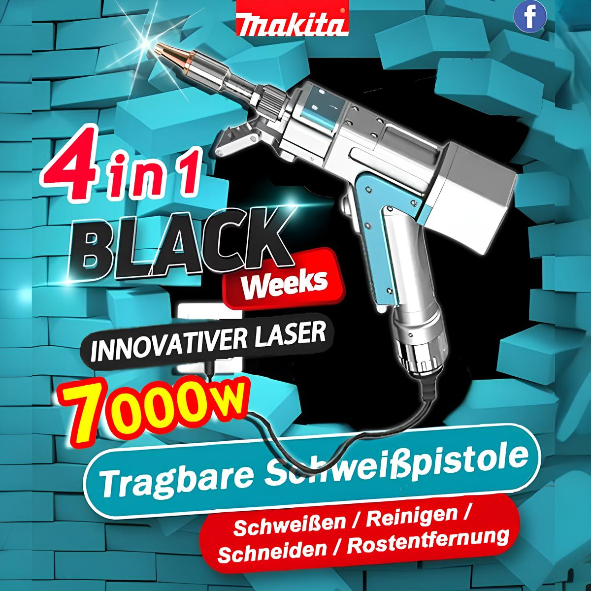MAKITA 4-in-1 Multifunktions-Laserschweißpistole – Schweißen, Schneiden, Entrosten &amp; Reinigen in einem Gerät!