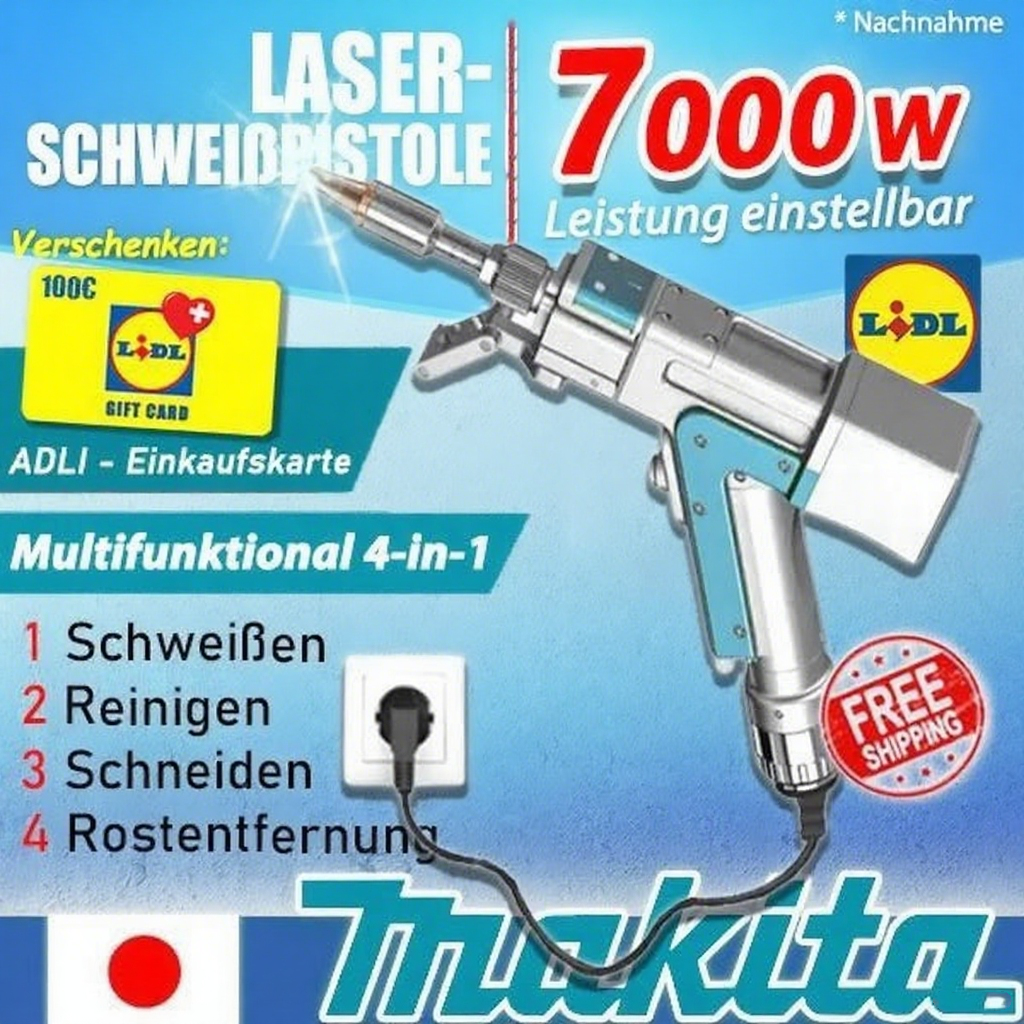 MAKITA 4-in-1 Multifunktions-Laserschweißpistole – Schweißen, Schneiden, Entrosten &amp; Reinigen in einem Gerät!